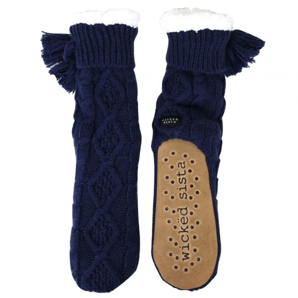 Navy weave slipper socks