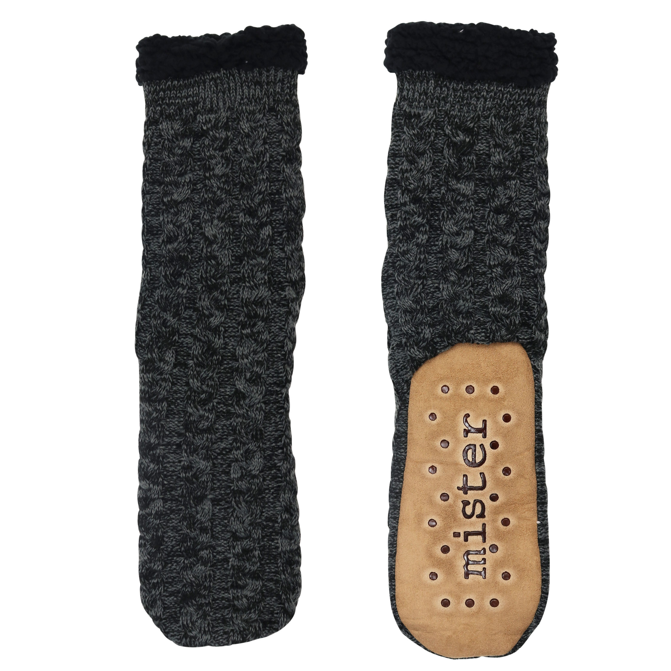 Mister charcoal chunky knit slipper socks - Wicked Sista
