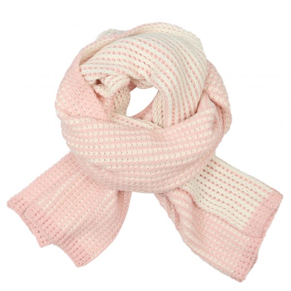 Pink and white knitted scarf