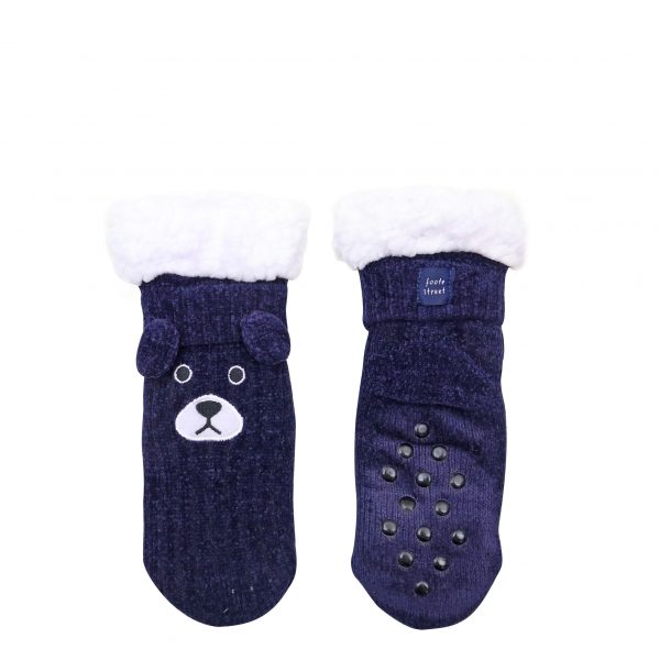 Navy chenille dog slipper socks
