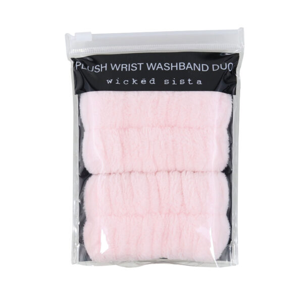 Pink plush wrist washband duo