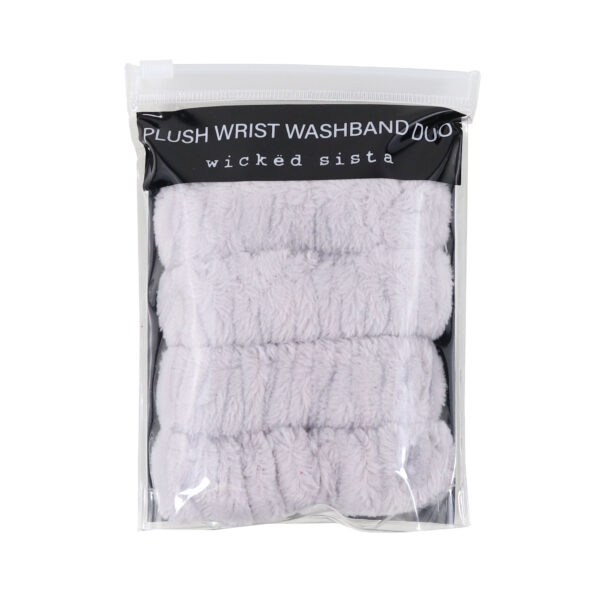 Grey plush wrist washband duo