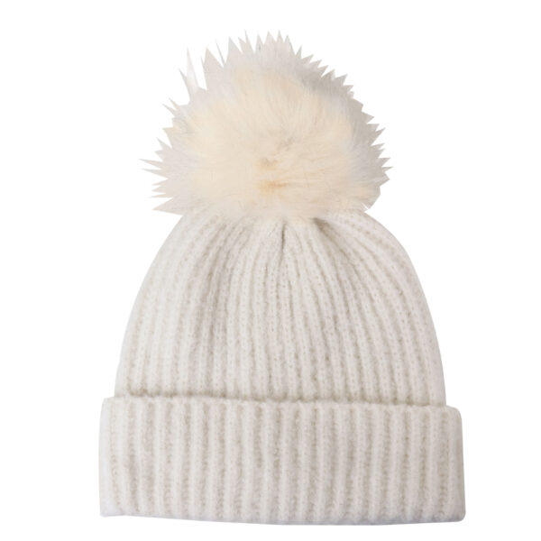 Parchment ribbed soft knit beanie with pom pom