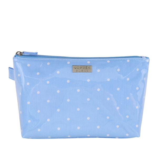 Pale blue polka luxe large cosmetic bag