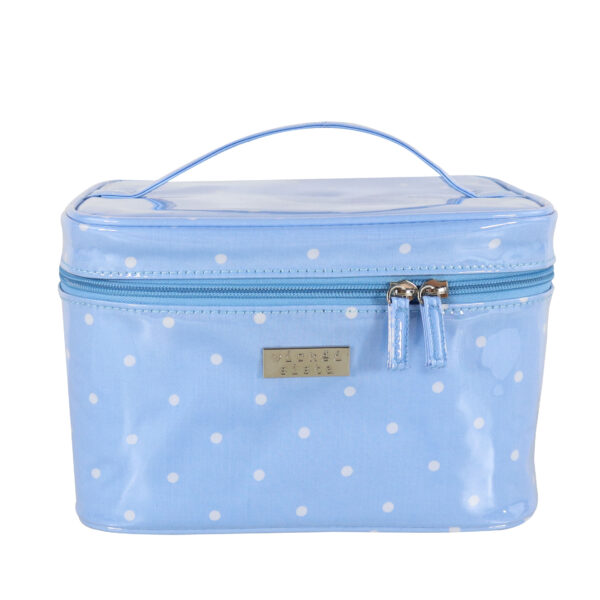 Pale blue polka small beauty case