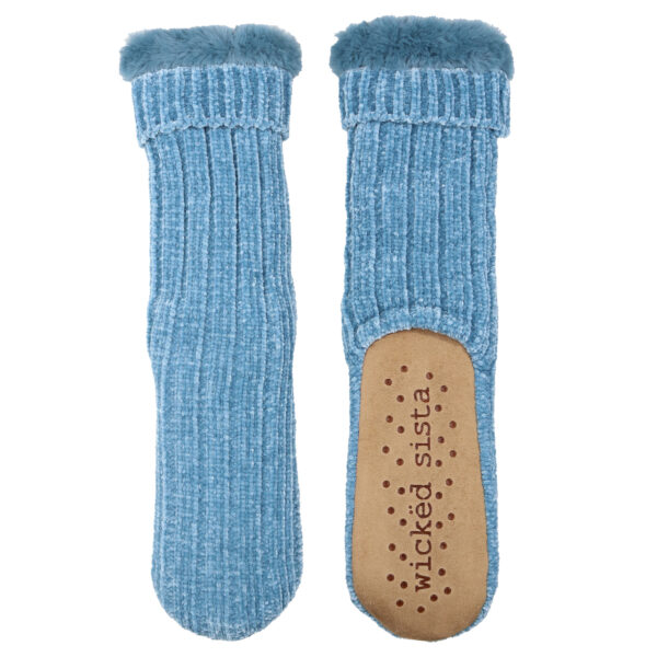 Blue chenille slipper socks