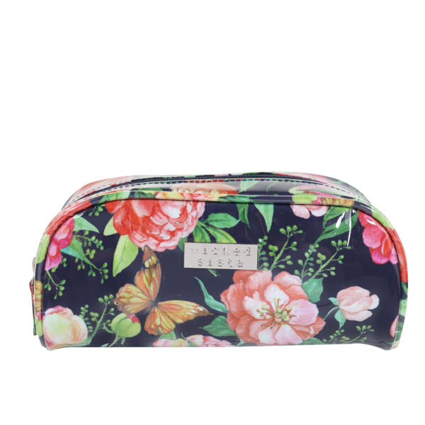 Peony butterfly navy small round top cosmetic bag