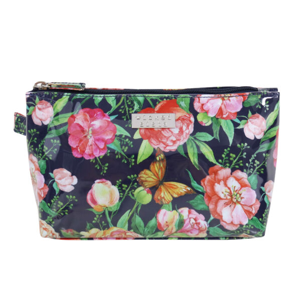 Peony butterfly navy luxe medium cosmetic bag