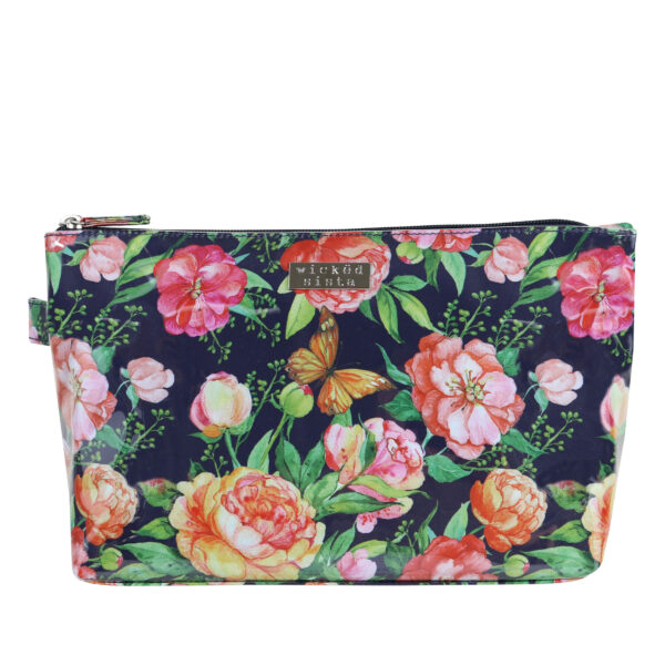 Peony butterfly navy luxe large cosmetic bag