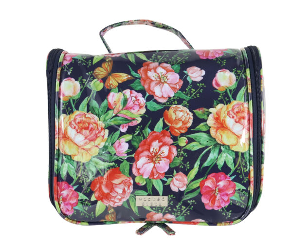 Peony butterfly navy travel bag with hook