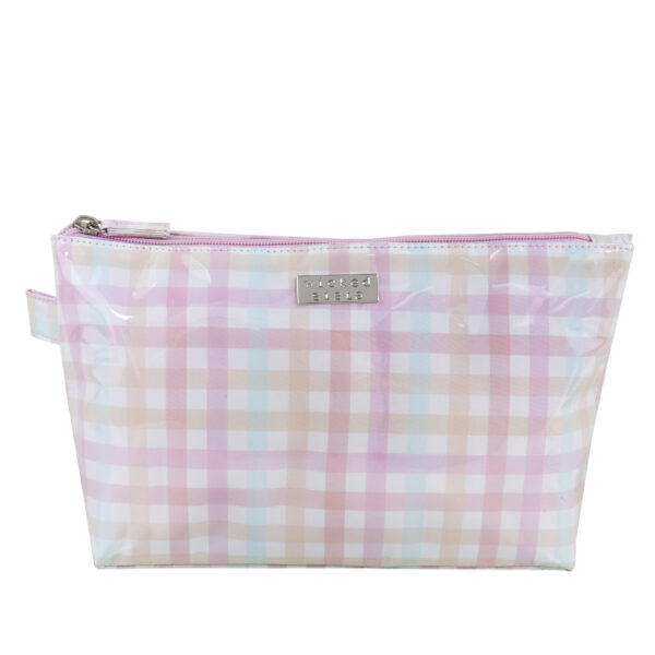 Pastel gingham luxe large cosmetic bag