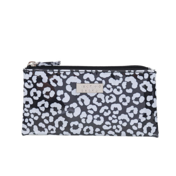 Watercolour leopard black & white small flat purse
