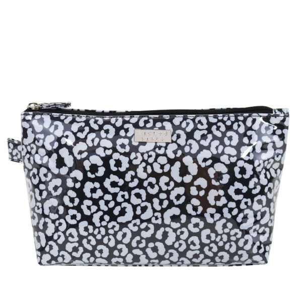 Watercolour leopard black & white luxe large cosmetic bag