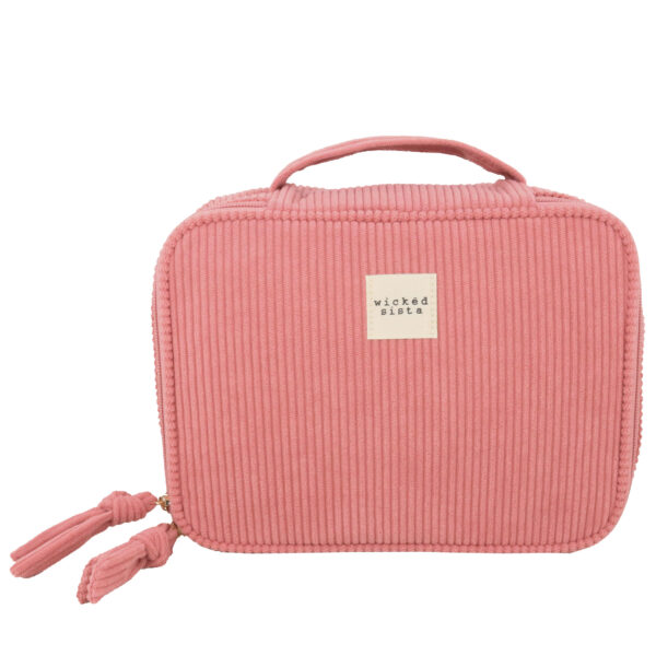 Dusty pink corduroy weekender cosmetic bag