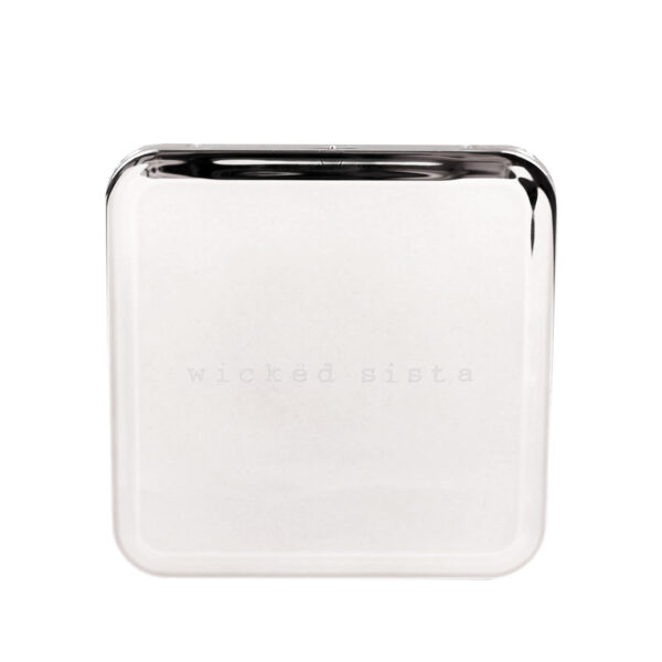 Metallic silver magnifying mirror
