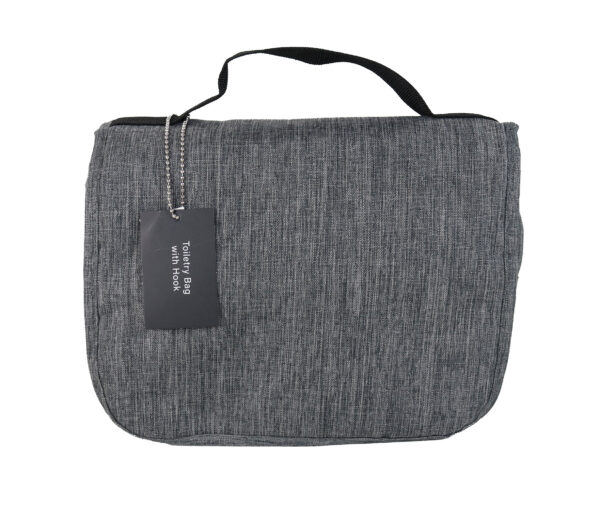 Grey toiletry bag with hook