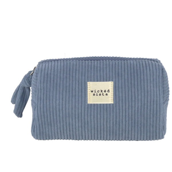 Steel blue corduroy cosmetic pouch