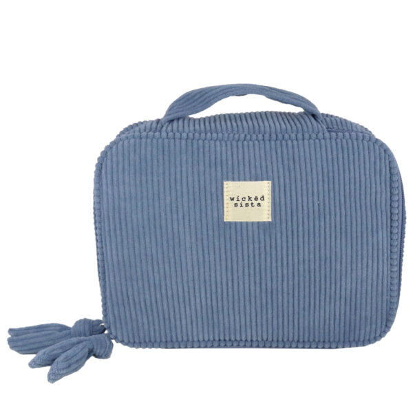 Steel blue corduroy weekender cosmetic bag