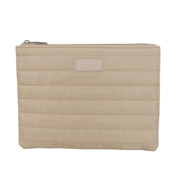 Beige quilted flat cosmetic bag