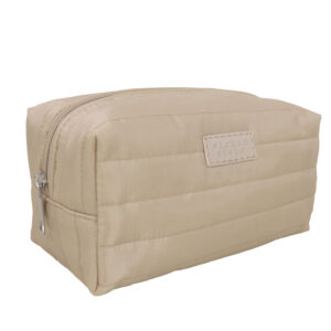 Beige quilted rectangular beauty bag - Image 2