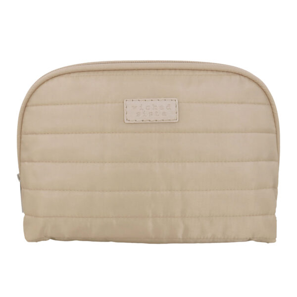 Beige quilted medium round shell cosmetic bag