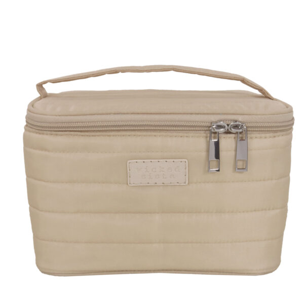 Beige quilted small vanity case