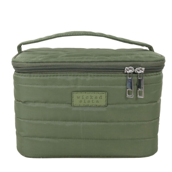 Khaki quilted small vanity case