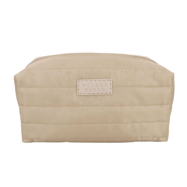 Beige quilted rectangular beauty bag