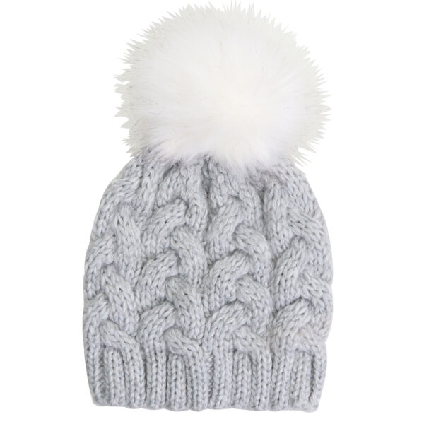 Grey braided beanie with pom pom