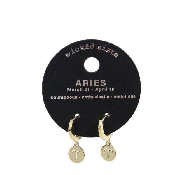 Aries gold zodiac disc huggie earrings
