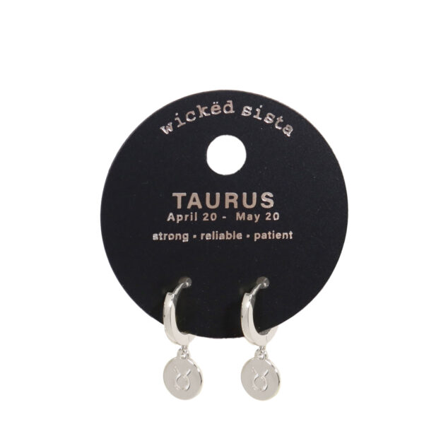 Taurus silver zodiac disc huggie earrings