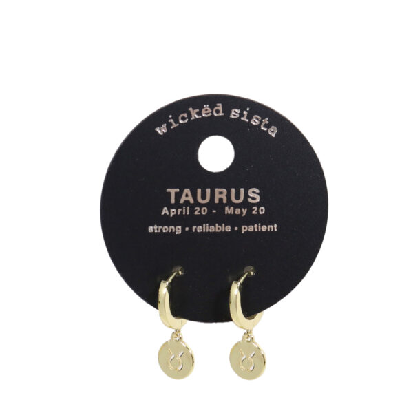 Taurus gold zodiac disc huggie earrings