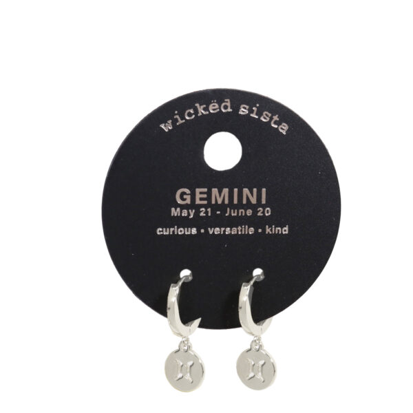 Gemini silver zodiac disc huggie earrings