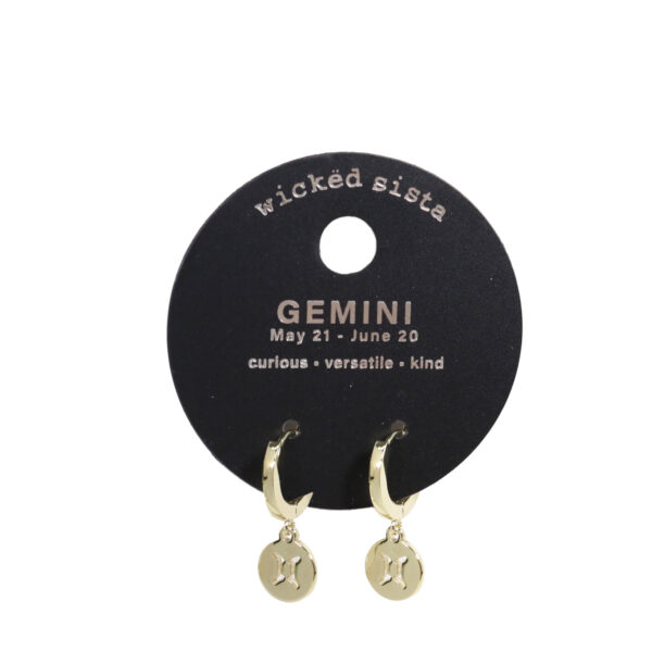 Gemini gold zodiac disc huggie earrings