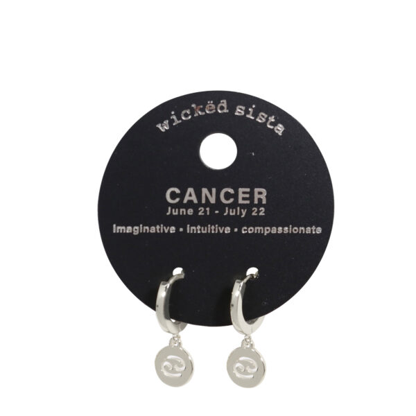 Cancer silver zodiac disc huggie earrings
