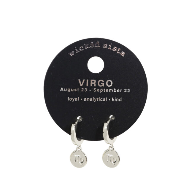 Virgo silver zodiac disc huggie earrings