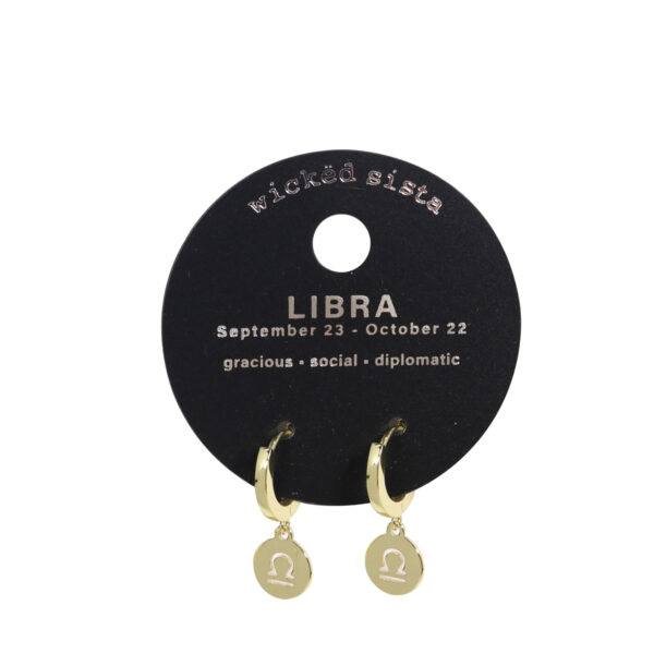 Libra gold zodiac disc huggie earrings