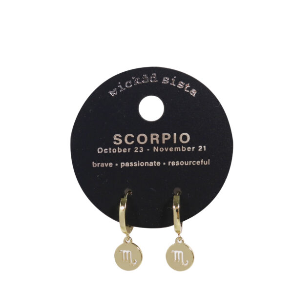 Scorpio gold zodiac disc huggie earrings
