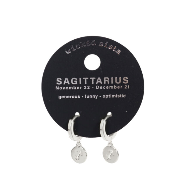 Sagittarius silver zodiac disc huggie earrings
