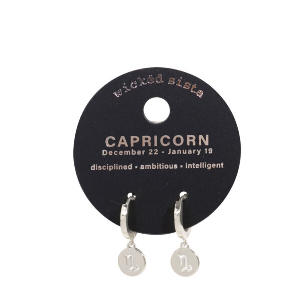 Capricorn silver zodiac disc huggie earrings