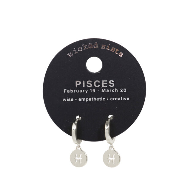 Pisces silver zodiac disc huggie earrings