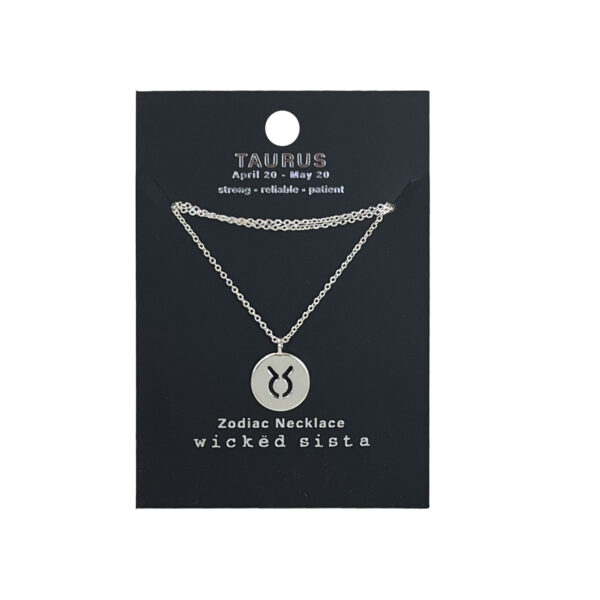 Taurus silver zodiac disc necklace