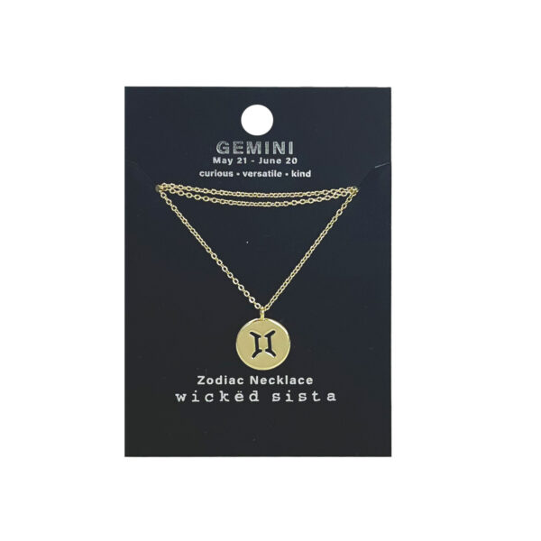 Gemini gold zodiac disc necklace