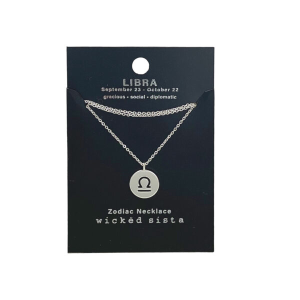 Libra silver zodiac disc necklace