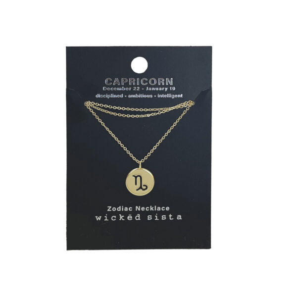 Capricorn gold zodiac disc necklace