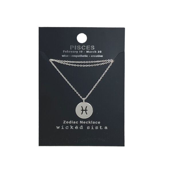 Pisces silver zodiac disc necklace