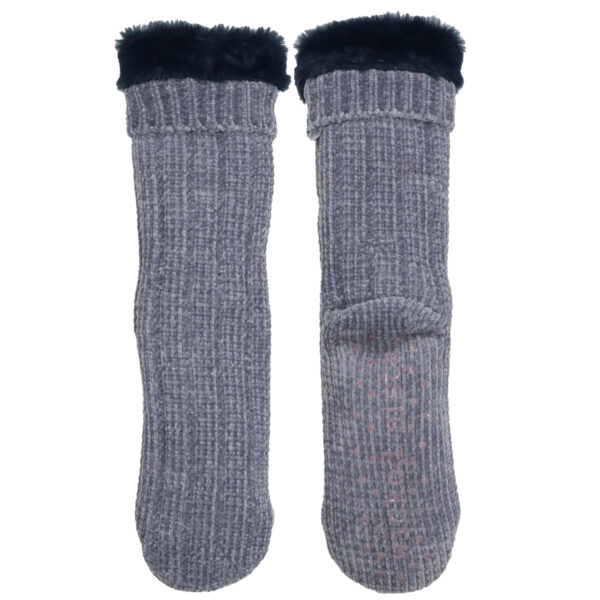 Denim rib knit chenille slipper socks