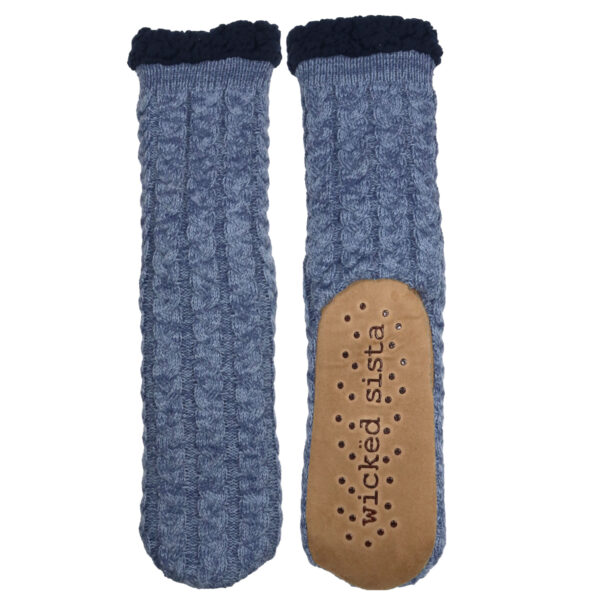 Denim marle cable knit slipper socks