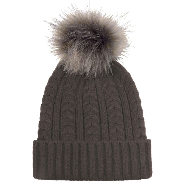 Warm charcoal cable rib beanie with pom pom