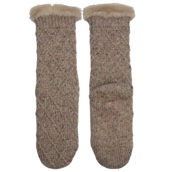 Taupe diamond knit slipper socks